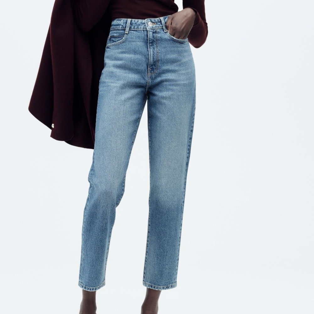 Zara High Rise Slim Mom Fit Ankle Comfort Jeans